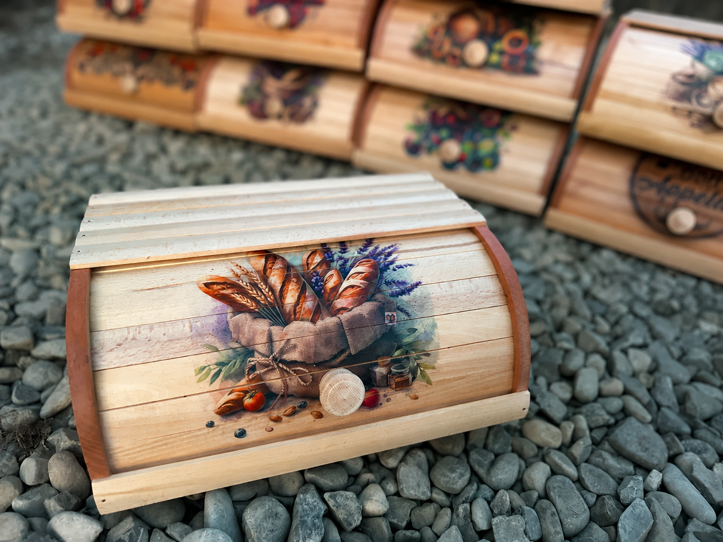 Rustic farmhouse bread box made from natural beech wood