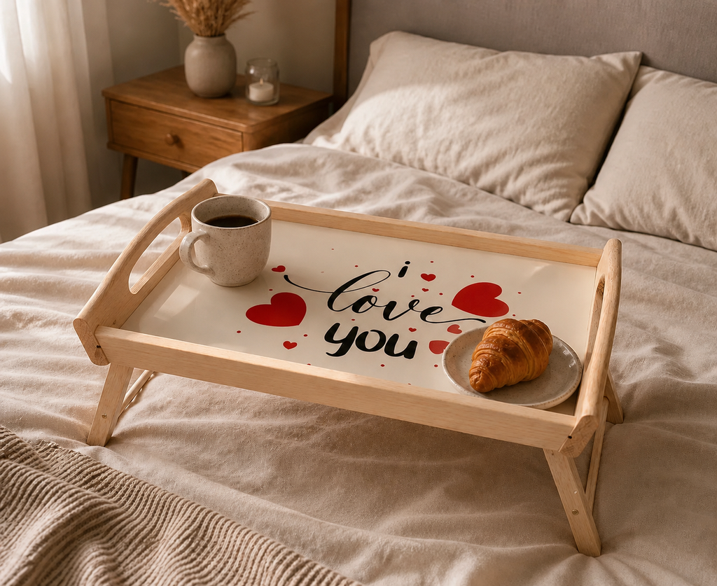 Bed tray with Love You design