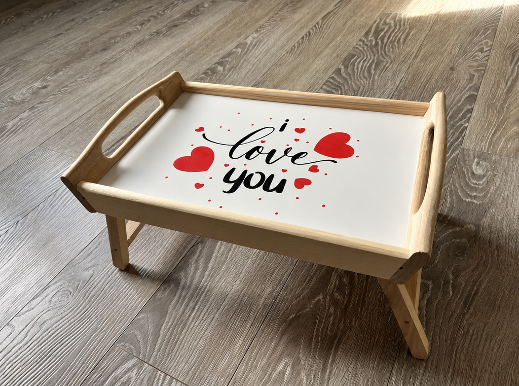 Breakfast in bed tray with Love You print