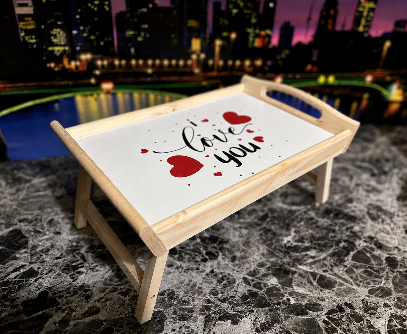 Bed tray with folding legs