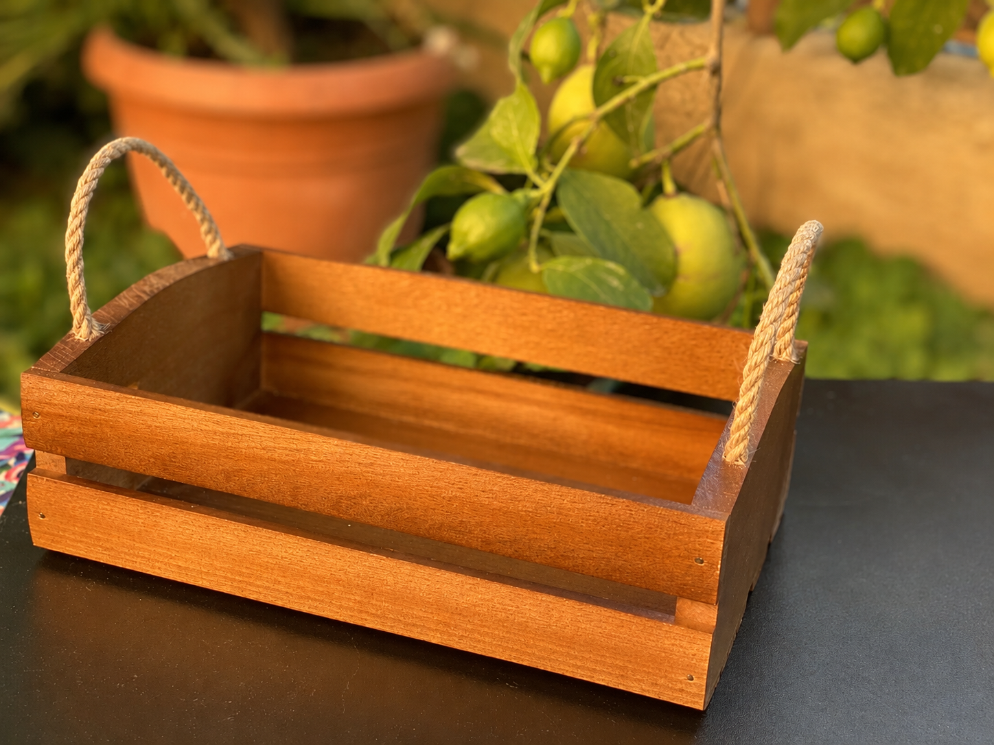 Wooden bread box open basket for bread rolls fruit and more