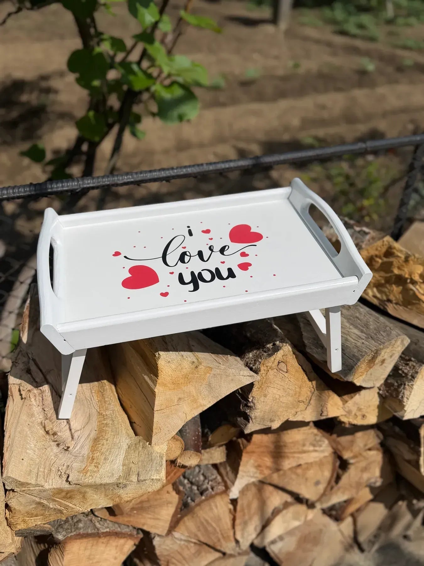 Breakfast in bed tray with Love You design