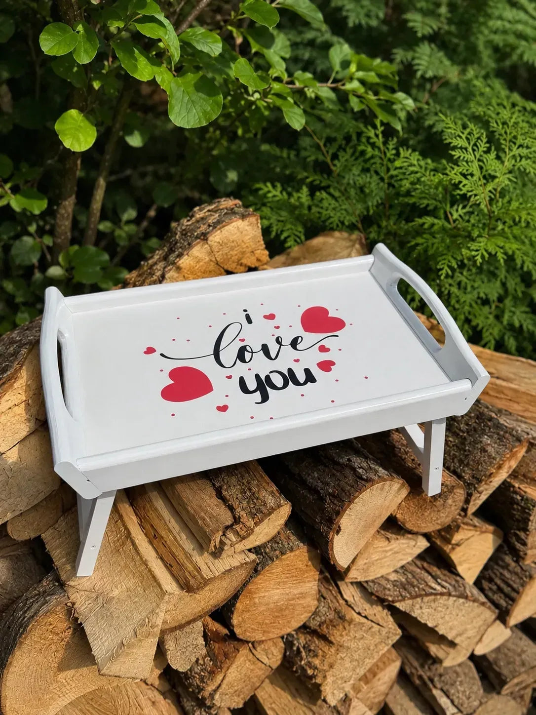Folding breakfast tray for bed