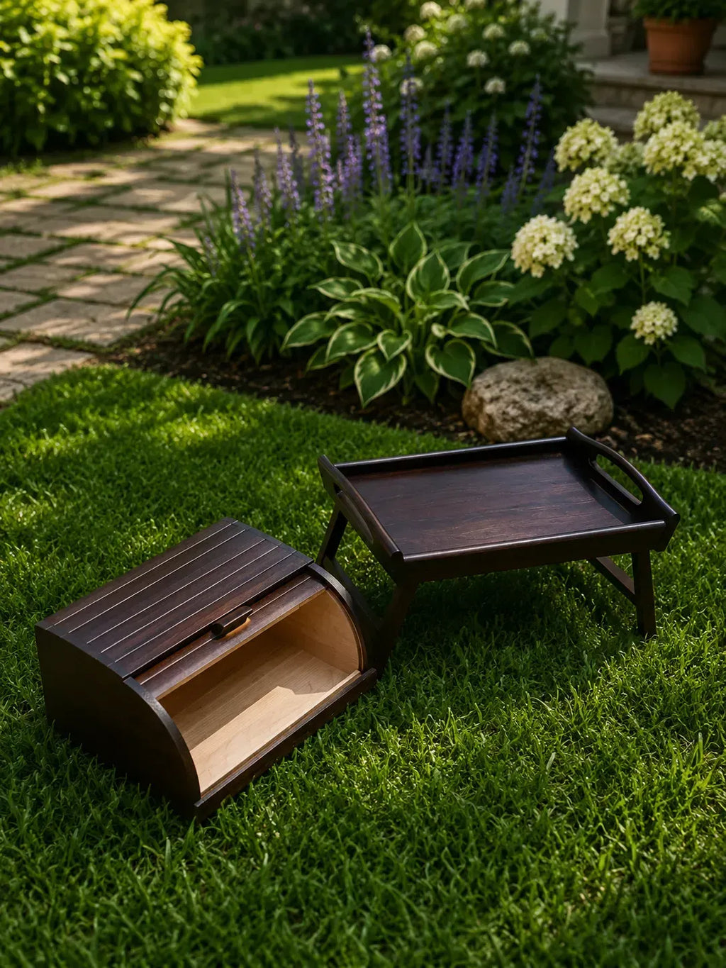 Espresso Brown bread box and breakfast tray set