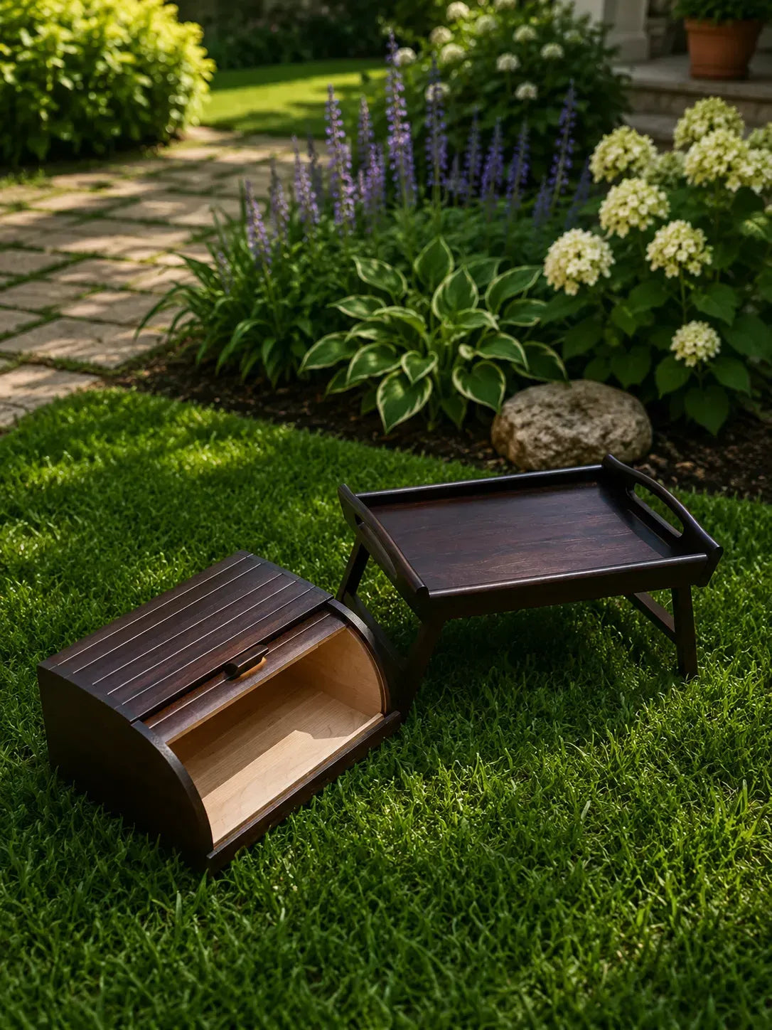 Espresso Brown bread box and breakfast tray set