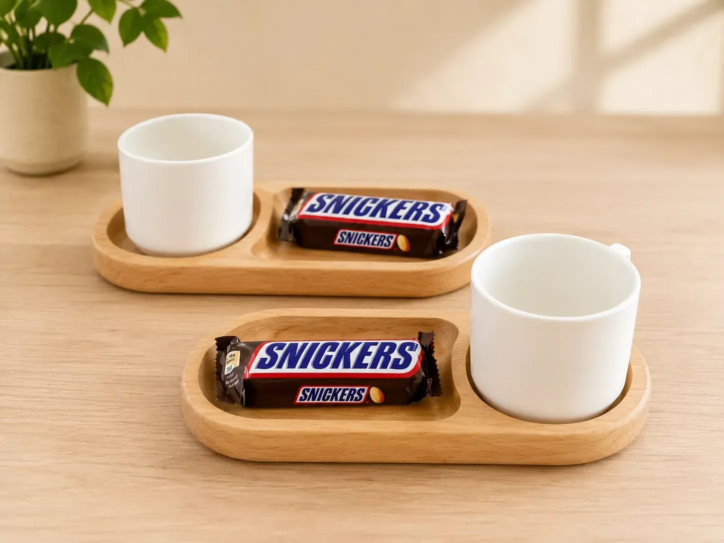Handmade beech wood coffee serving tray for mug and chocolates