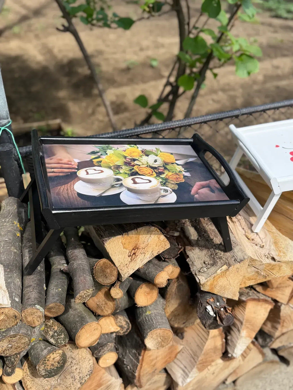 Wooden folding breakfast tray for bed