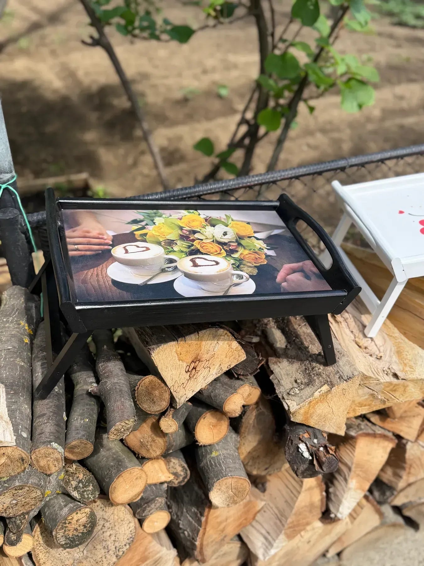 Wooden folding breakfast tray for bed