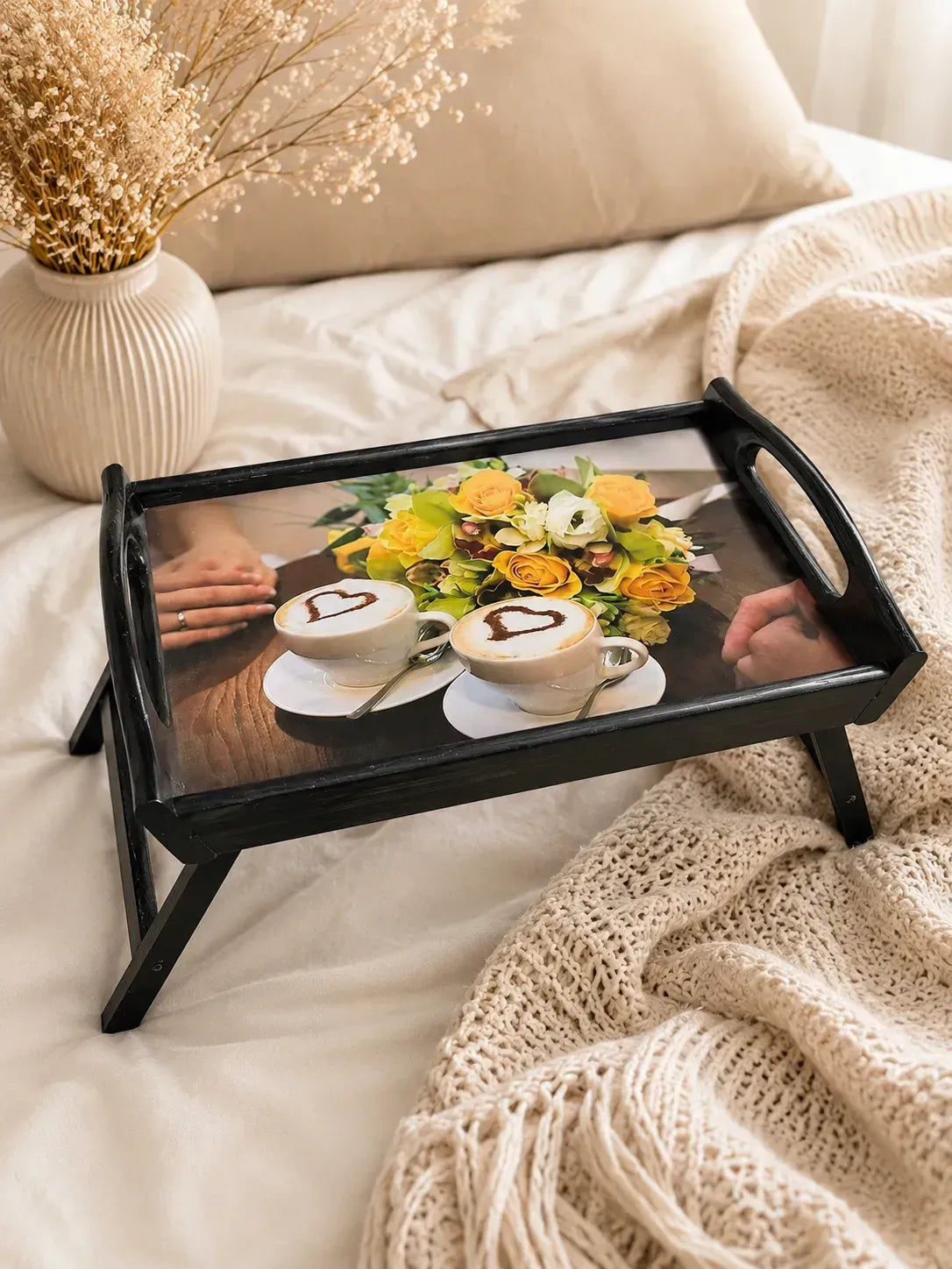 Folding bed tray with Coffee Love design