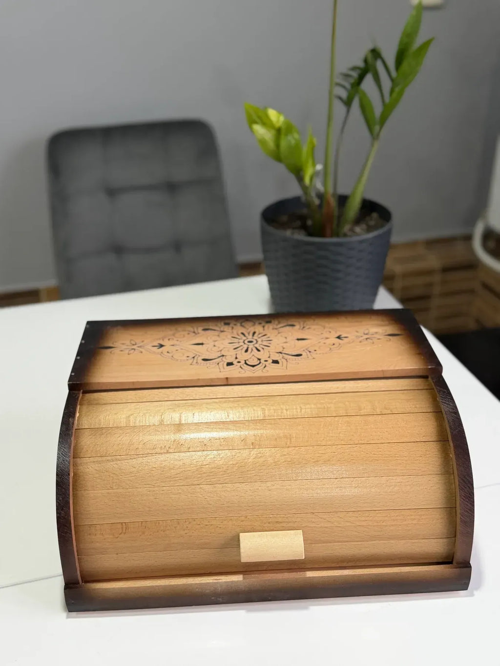 Minimalist wooden bread box made from natural beech wood