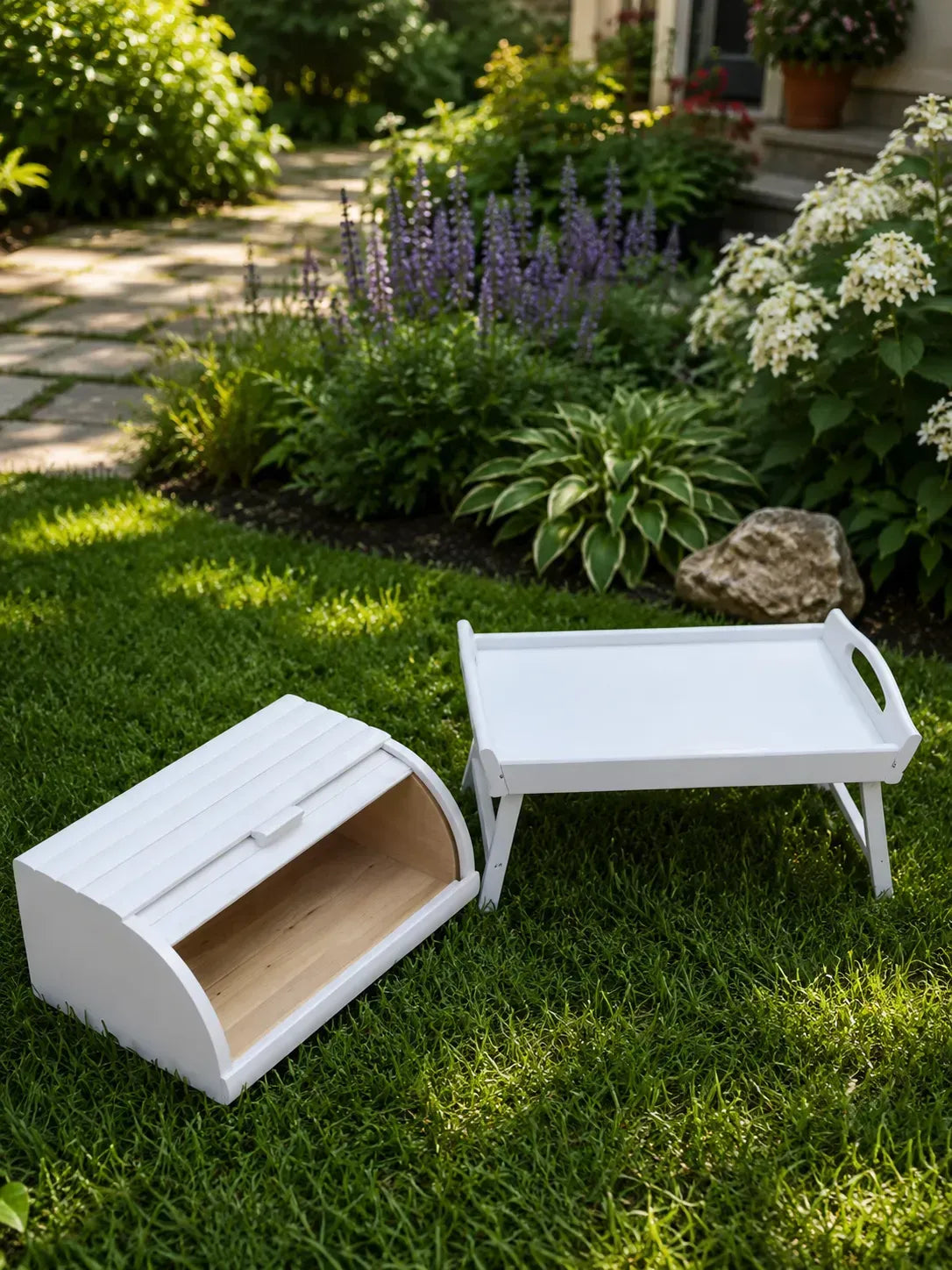 Garden White bread box and breakfast tray set