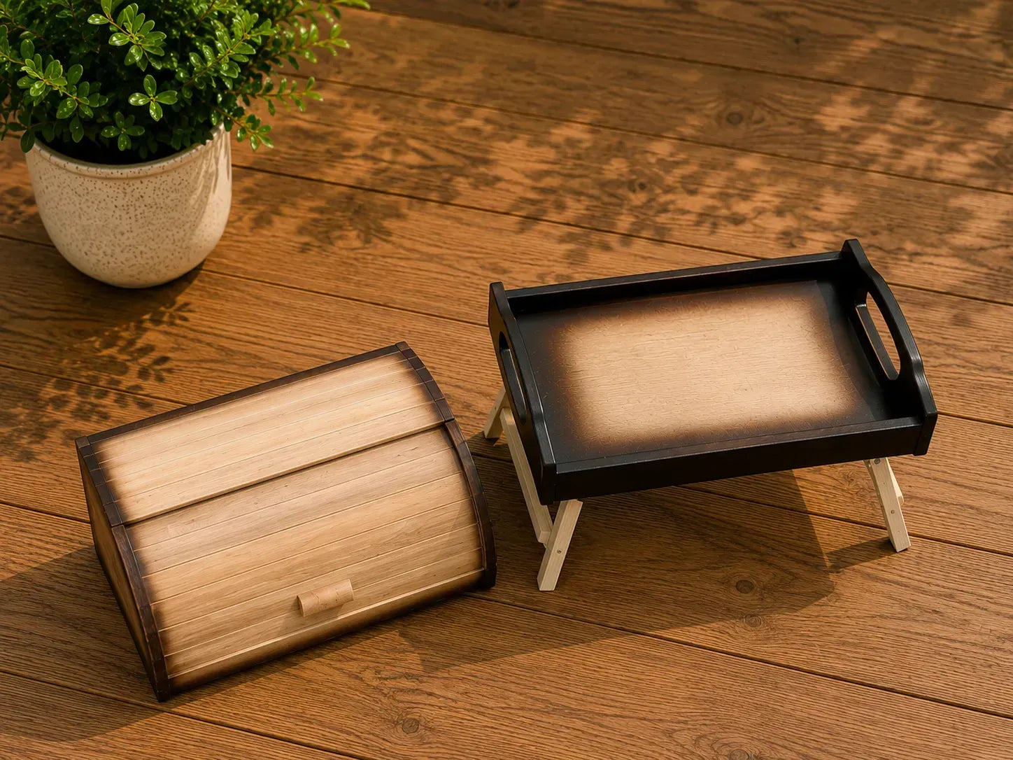 Eco Black bread box and breakfast tray set