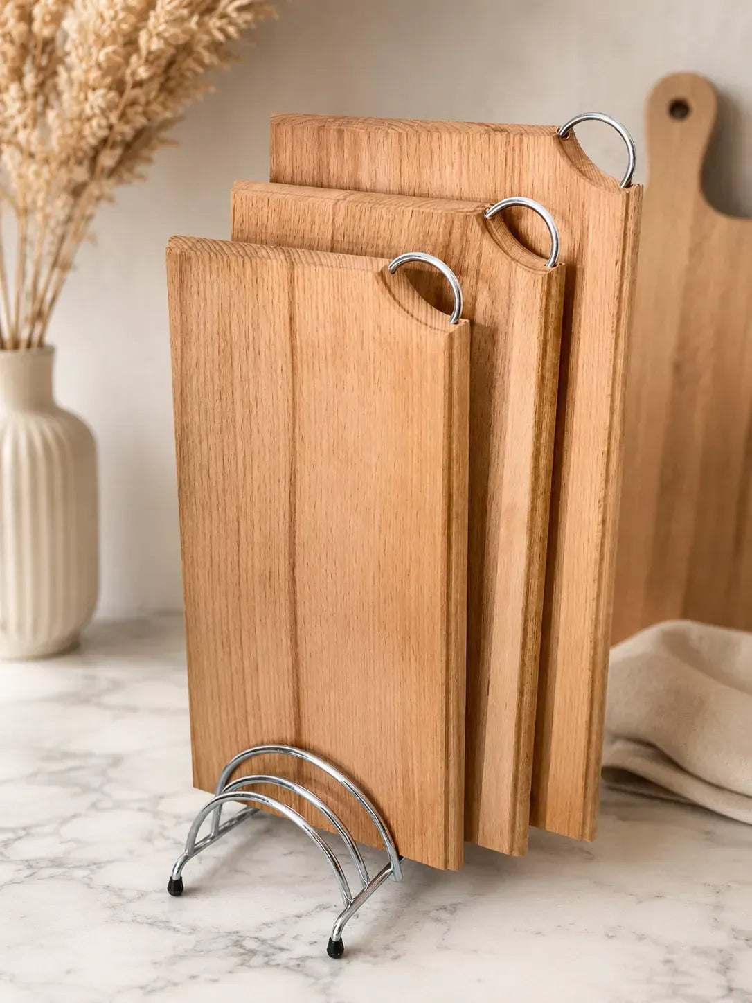 Handmade wooden cutting board set for serving and food preparation