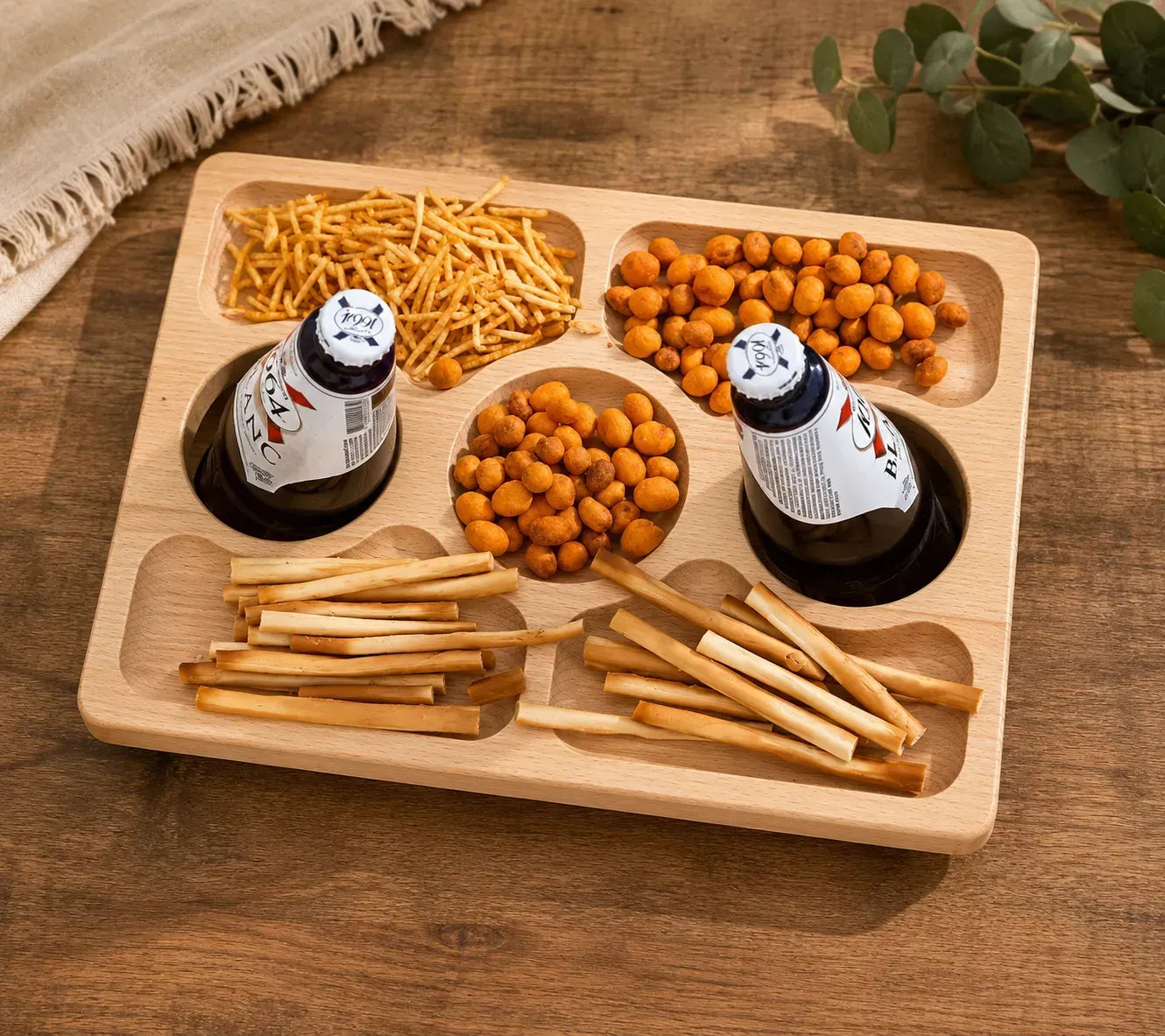 Handmade wooden outdoor serving tray with foldable legs